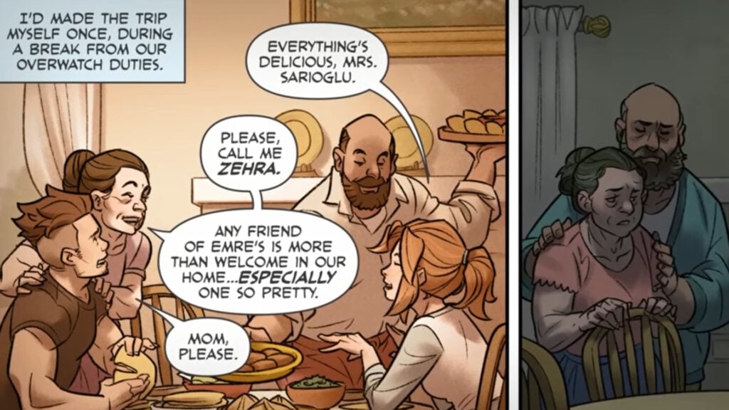 Freja having a meal with Emre's family