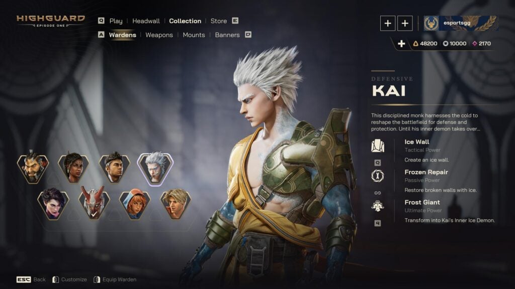 Kai's Warden details in Highguard (Screenshot via esports.gg)