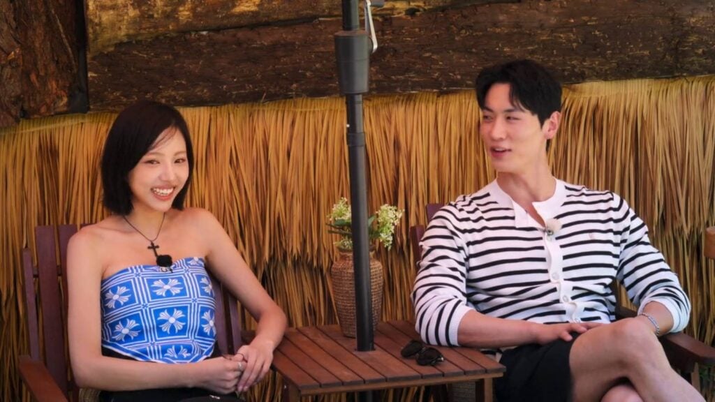 Single’s Inferno Season 5, a screenshot from episode 7 - Kim Go-eun and Jo I-geon Sue during their private conversation on the Inferno island.