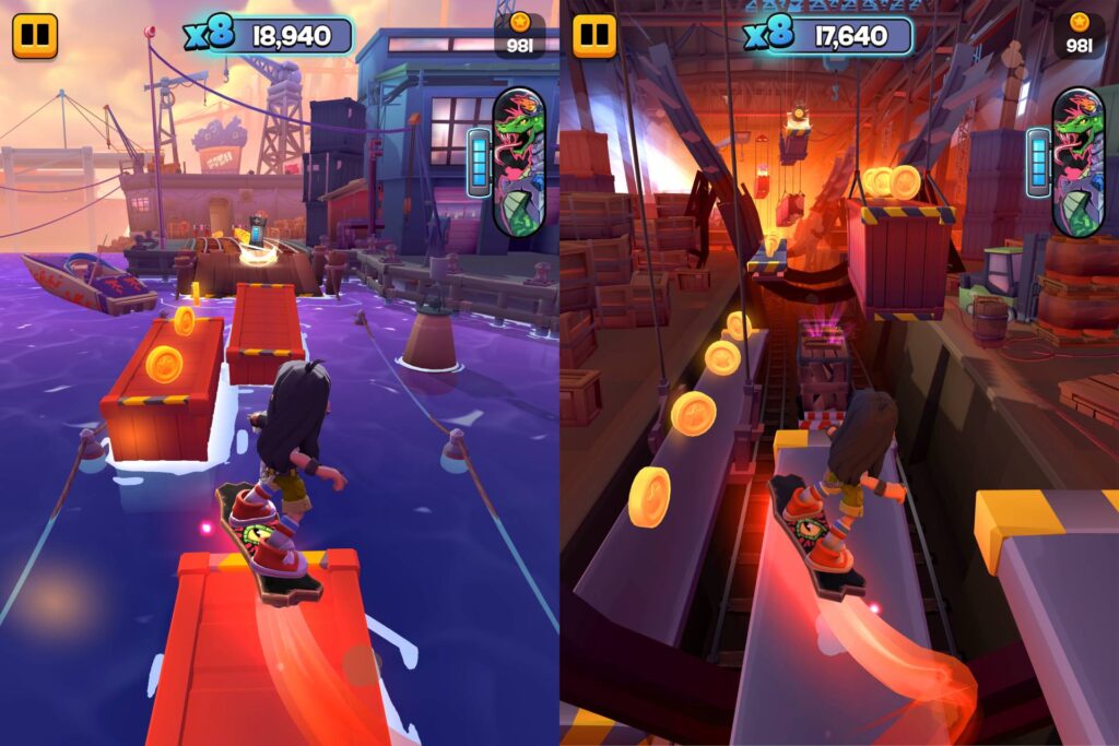 The image features screenshots from the mobile game Subway Surfers City: pre-release announcement — variety of locations.
