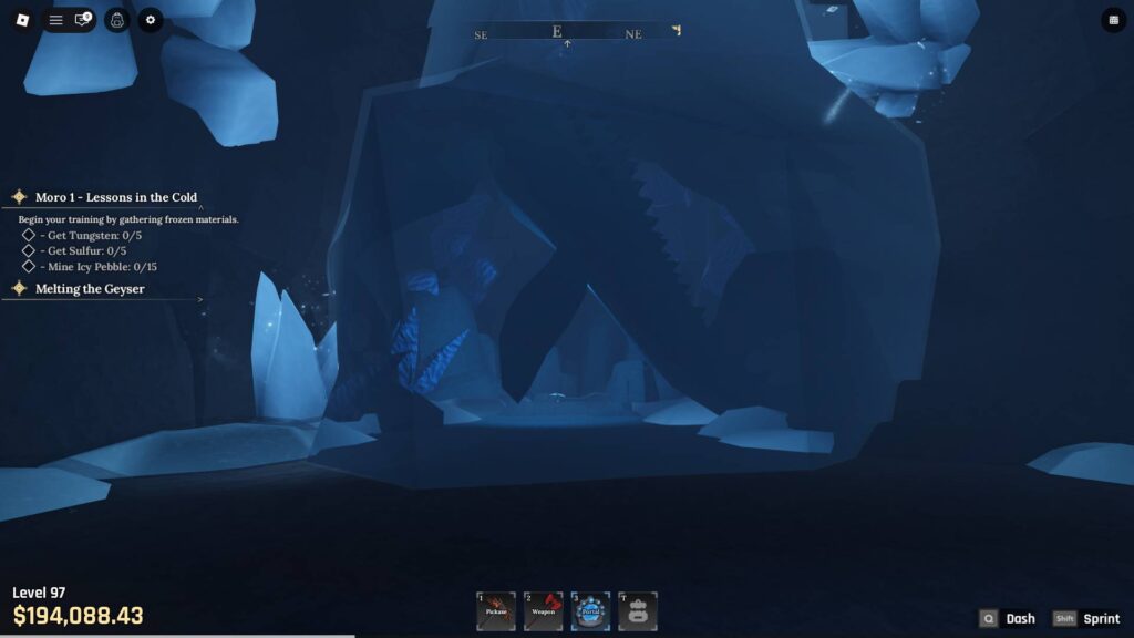 The ice wall under the Frostspire Expanse in The Forge, which contains the Prismatic Pickaxe