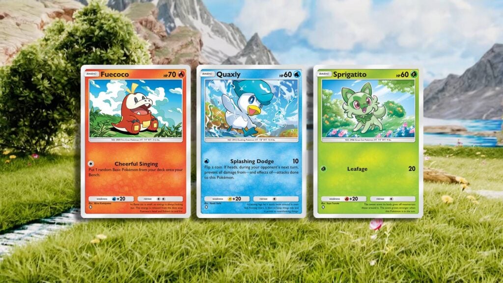 All Generation 9 starters in Pokémon TCG Pocket Paldean Wonders set