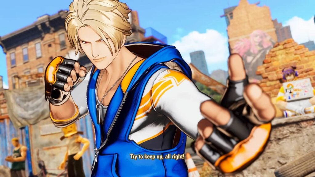 The screenshot from the FATAL FURY x Street Fighter collaboration trailer features a costume of Street Fighter 6 Luke on the City of the Wolves character Rock Howard.