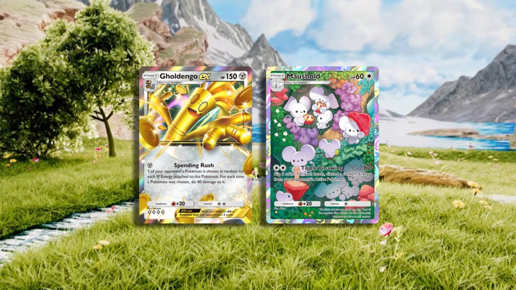 Gholdengo ex and Maushold cards in Paldean Wonders