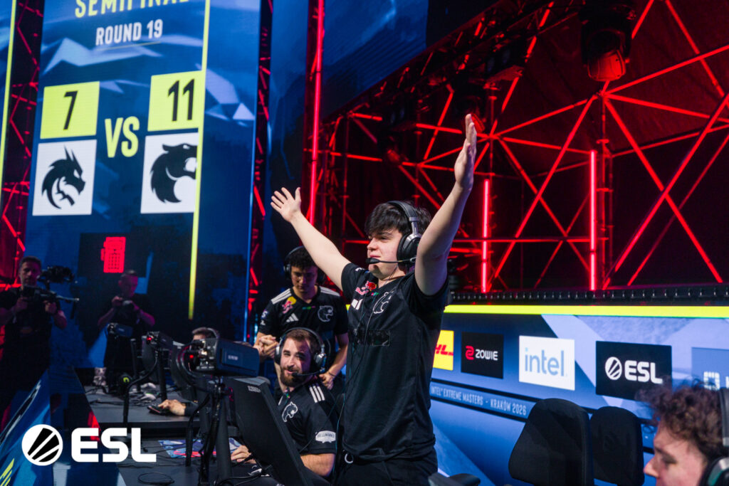 It’s a photo of the CS2 player Danil "molodoy" Golubenko from the team FURIA during the esports tournament IEM Kraków 2026: excited during a match.