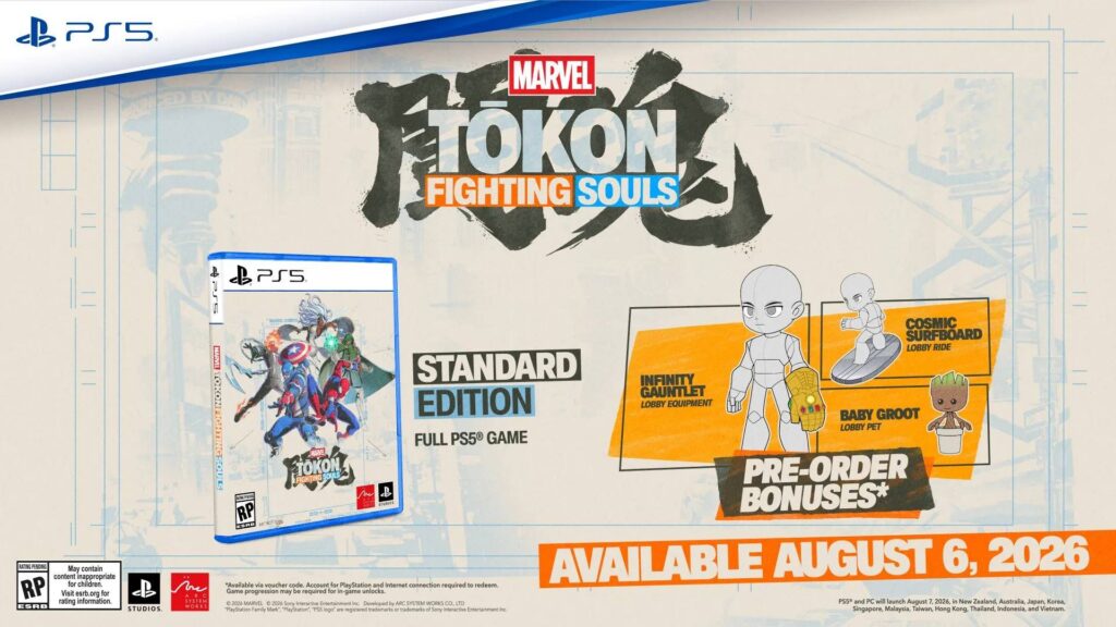 The image highlights the Standard Edition content for the game MARVEL Tōkon: Fighting Souls.