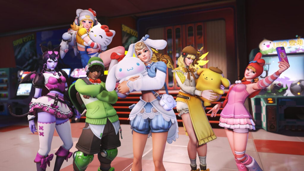 Overwatch x Hello Kitty collaboration with six heroes: Widowmaker, Juno, Lucio, Kiriko, Mercy, and D.Va.