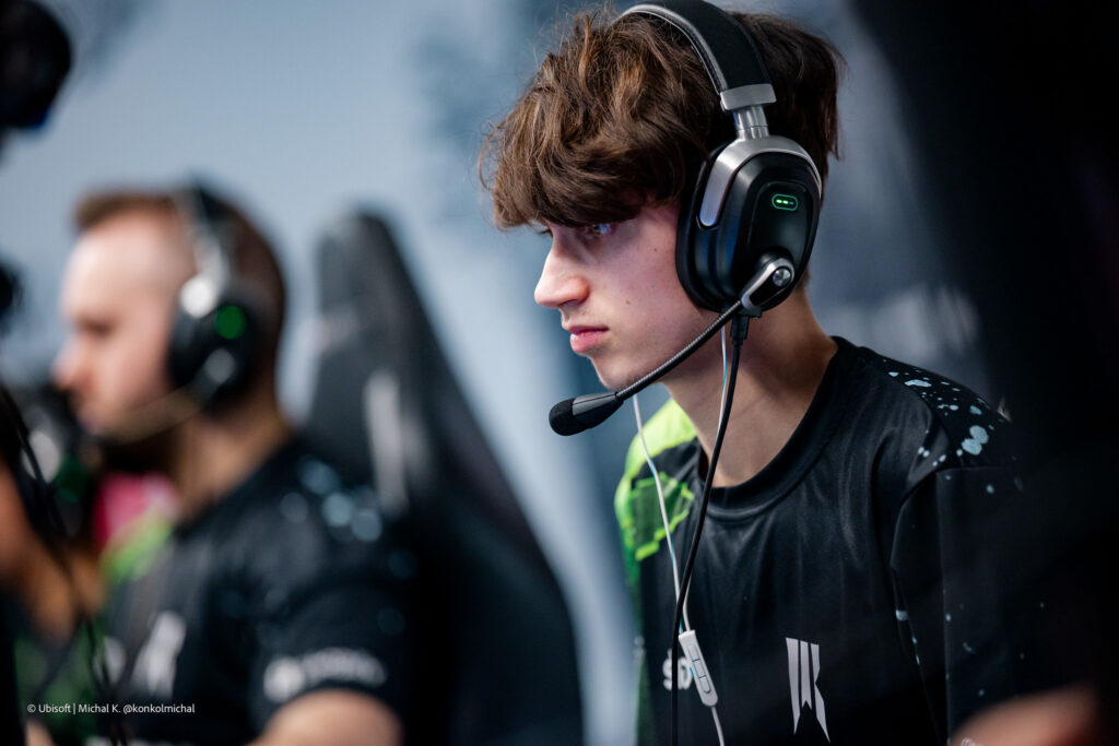 The Rainbow Six Siege X pro players from the team Shopify Rebellion during the Playoffs stage at the esports tournament Six Invitational 2026 — a photo, focused during a match.