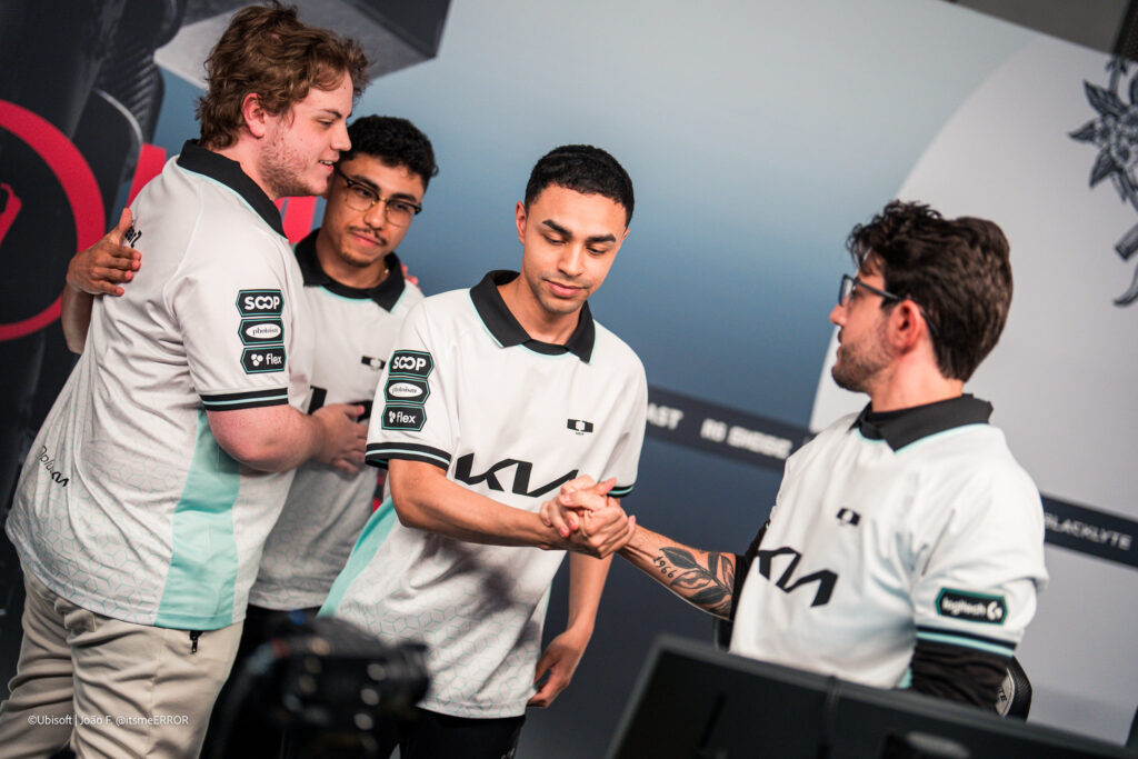 The photo features the R6 Siege X esports players from the team Dplus KIA during the Group Stage at the world cup event, Six Invitational 2026.