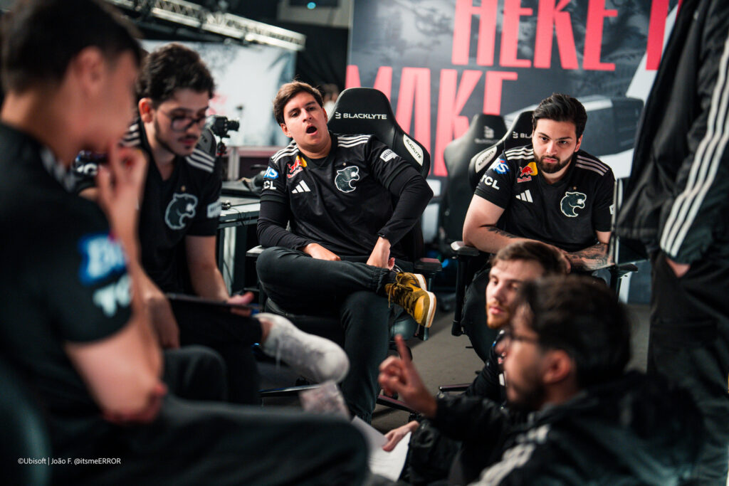 The photo features the R6 Siege X esports players from the team FURIA during the Group Stage at the world cup event, Six Invitational 2026.