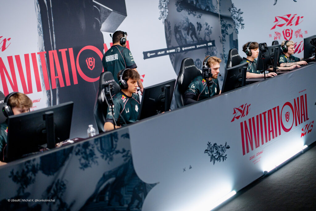 The photo features the R6 Siege X esports players from the team G2 during the Group Stage at the world cup event, Six Invitational 2026.