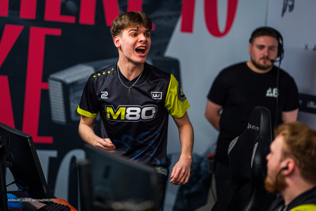 The photo features the R6 Siege X esports players from the team Spacestation Gaming during the Group Stage at the world cup event, Six Invitational 2026.