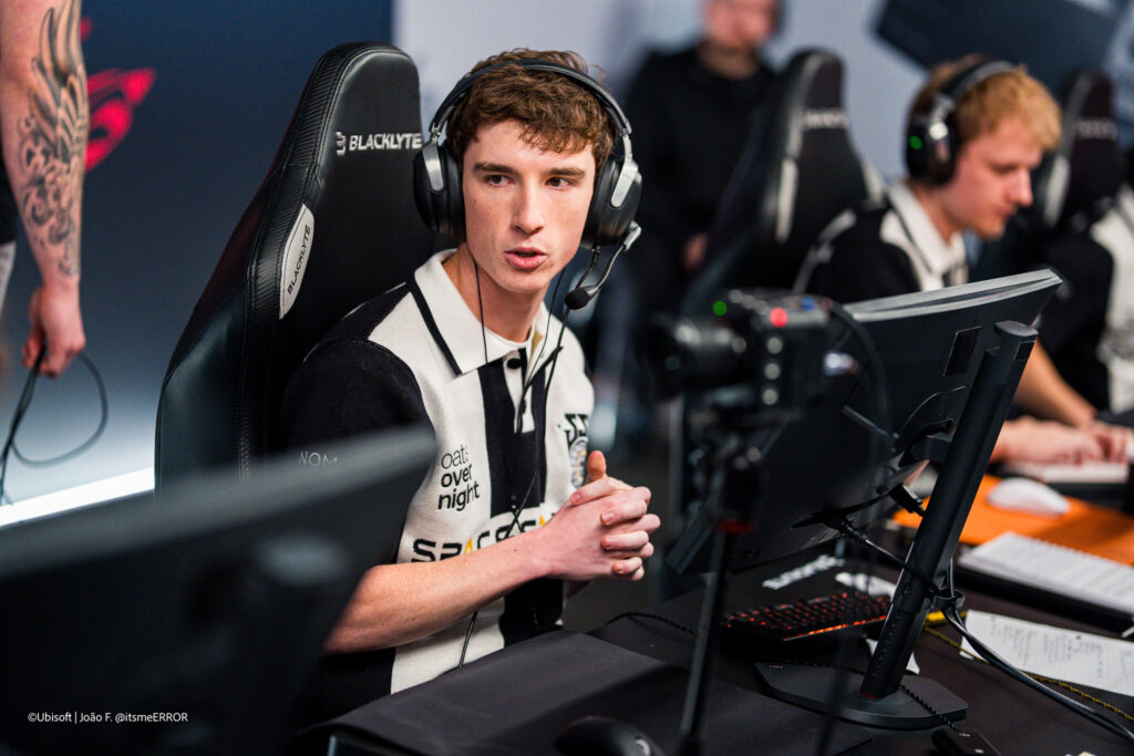 The photo features the R6 Siege X esports players from the team Spacestation Gaming during the Group Stage at the world cup event, Six Invitational 2026.