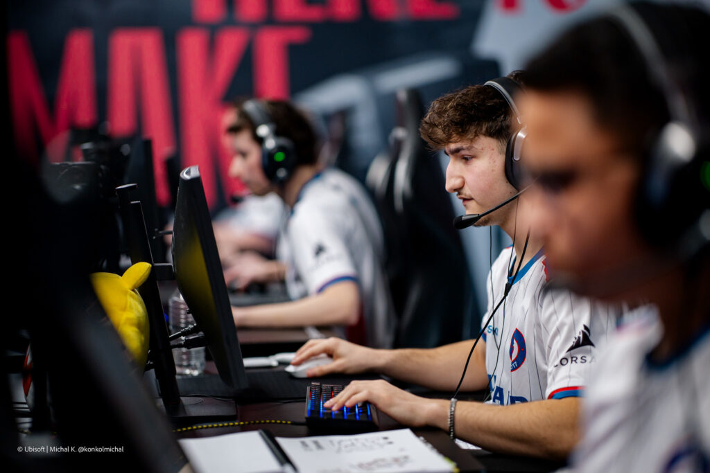 The photo features the R6 Siege X esports players from the team Wildcard during the Group Stage at the world cup event, Six Invitational 2026.