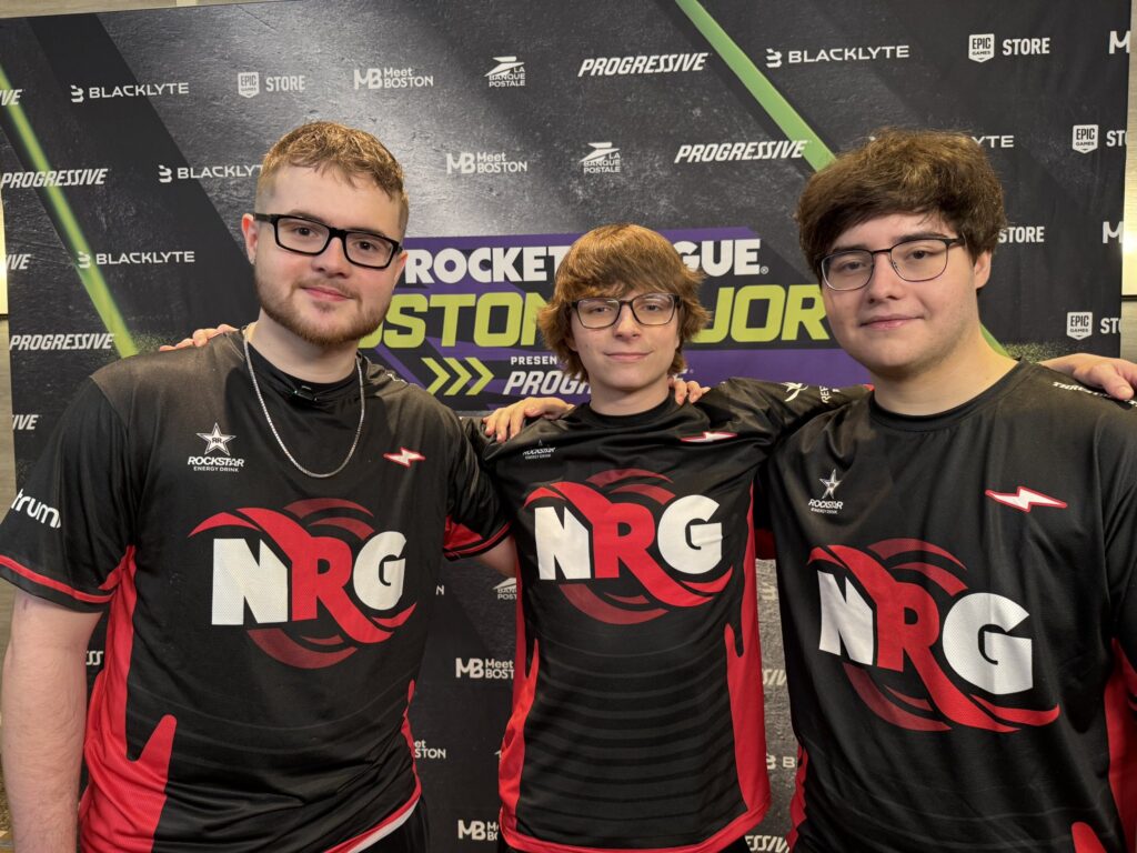 The photo features Rocket League esports players from the team NRG - they pose for a photoshoot ahead of the tournament Boston Major 2026.