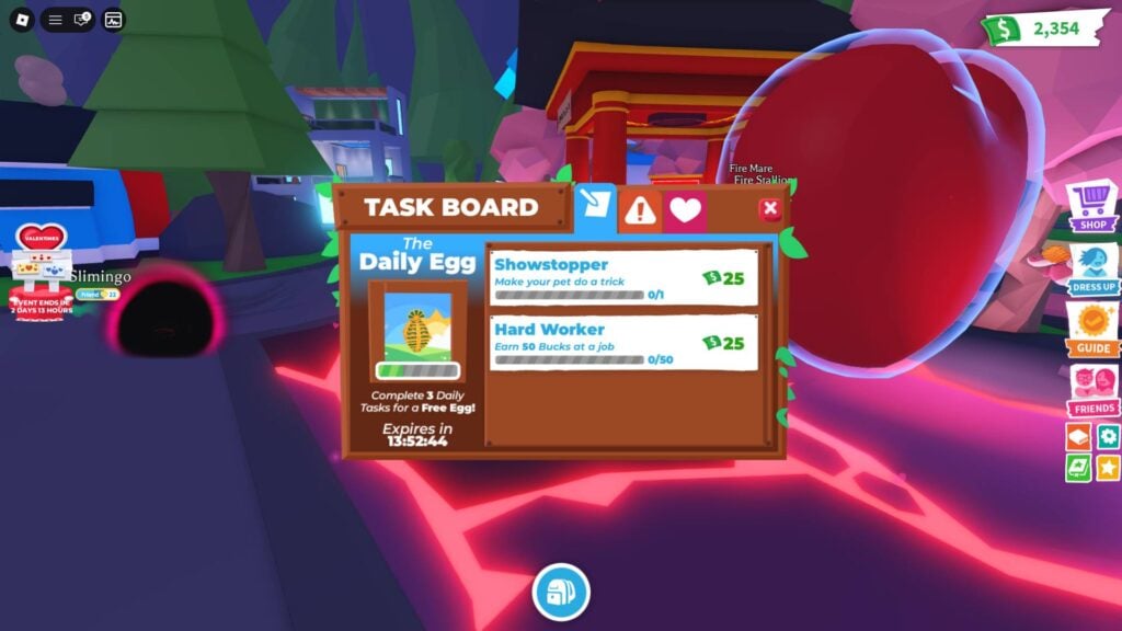 Task Board containing a free pet once completed in Adopt Me!