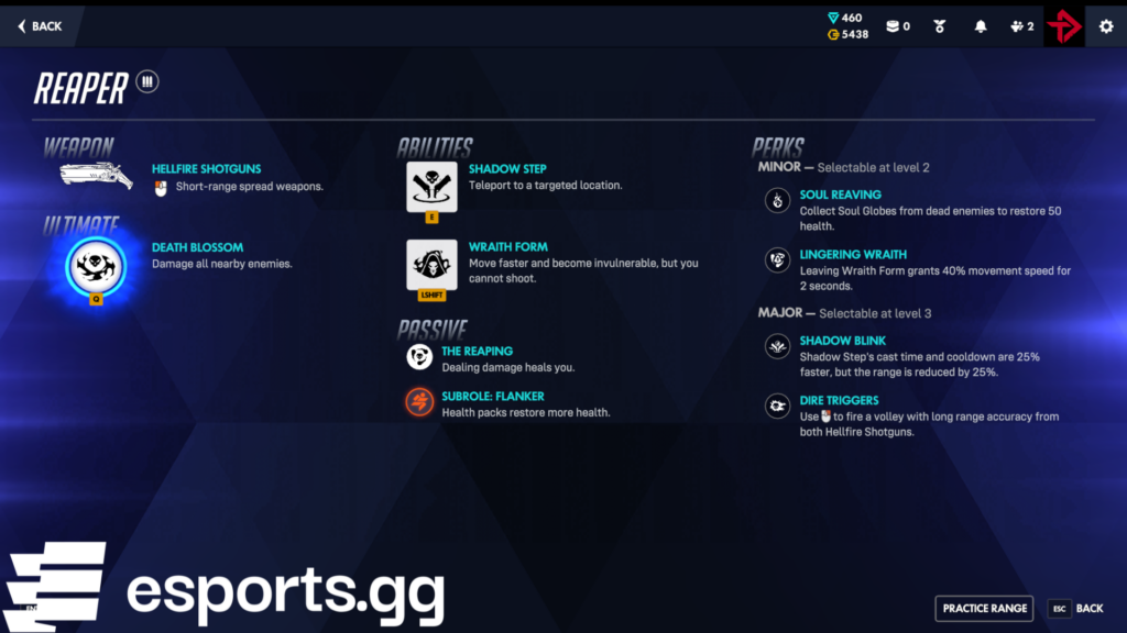 Reaper's kit, including his abilities and perks 