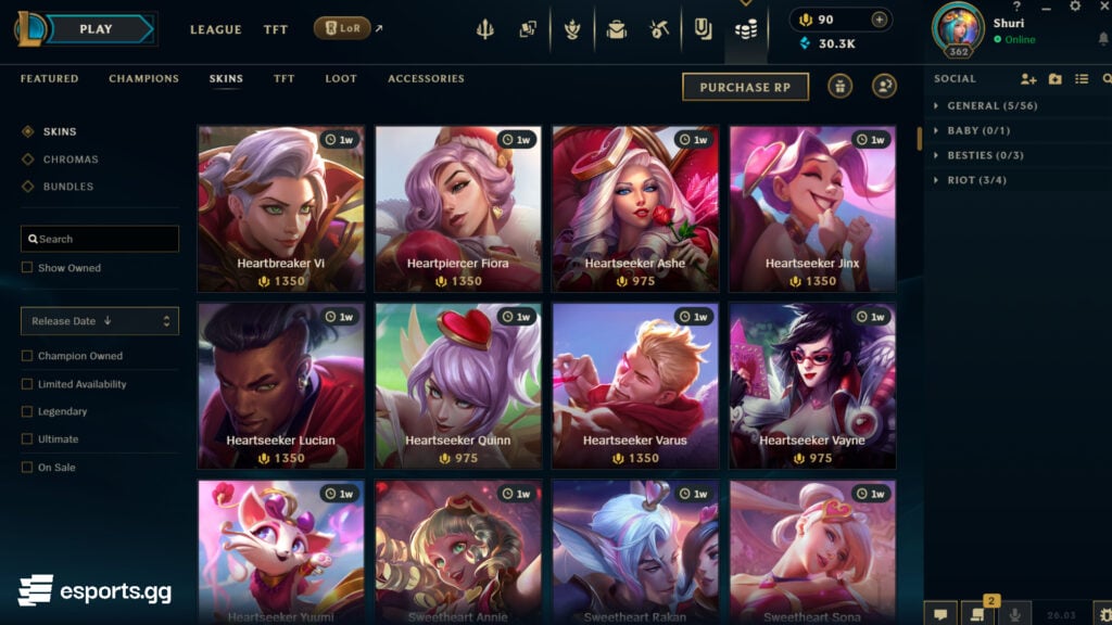 Valentine's Day skins are already available at the store