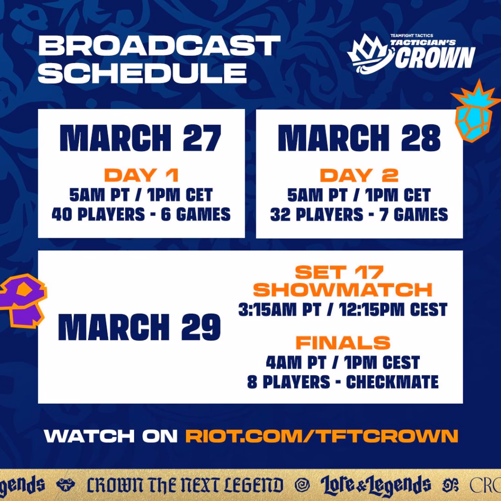 TFT Lore & Legends Tactician's Crown schedule