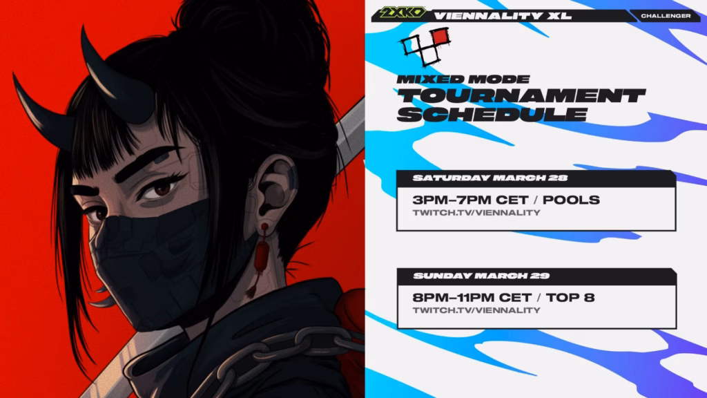 The official poster highlights the 2XKO stream at the the fighting games esports event viennality XL.