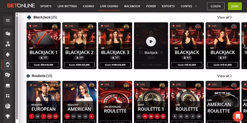 BetOnline Casino US - Live Casino