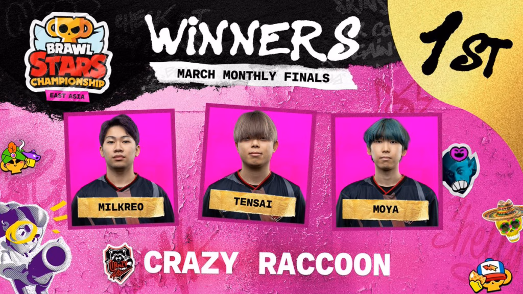 The official poster highlights the win of the Brawl Stars esports team Crazy Racoon — in the March 2026 Finals in the region East Asia.