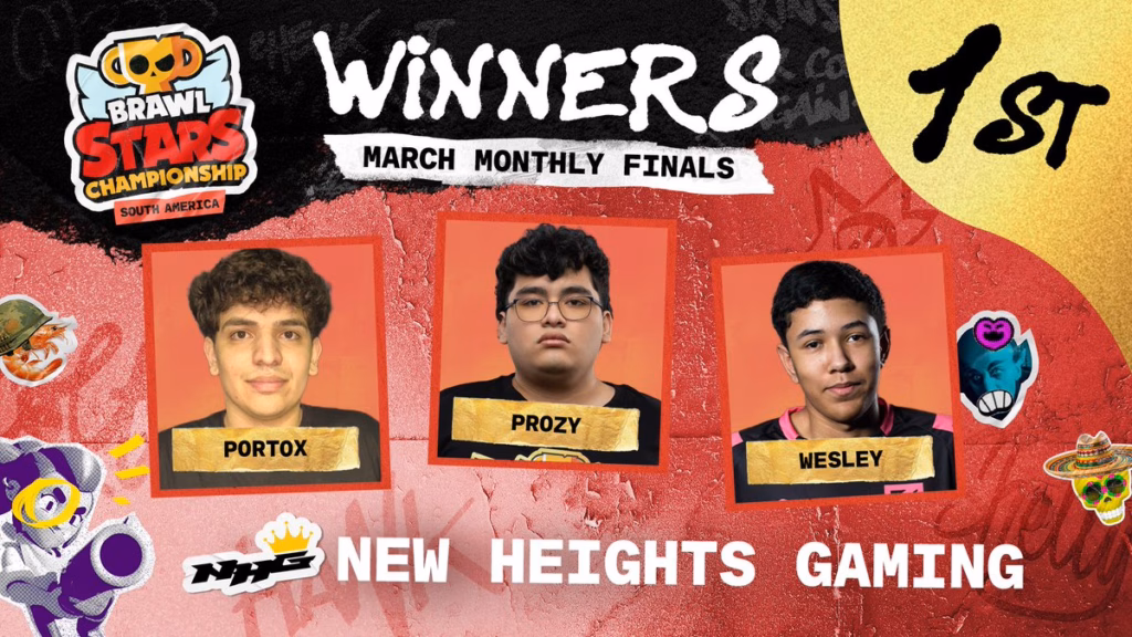 The official poster highlights the win of the Brawl Stars esports team New Heights Gaming — in the March 2026 Finals in the region South America.
