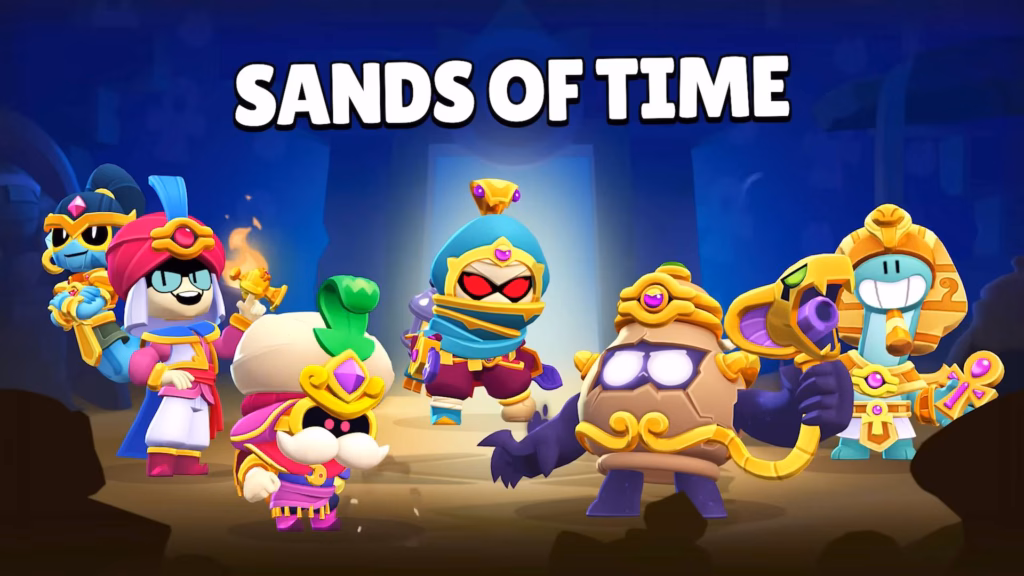 The screenshot from the Brawl Talk program from February 2026 reveals all the skins available in the Sands of Time Brawl Pass season.
