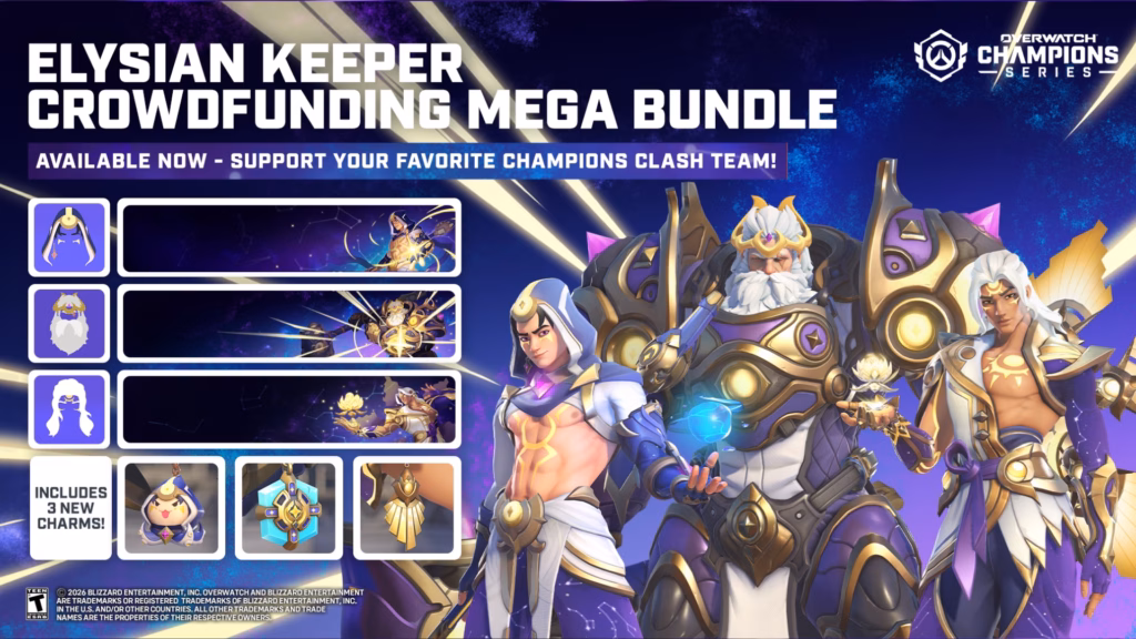 New Overwatch Elysian Keeper skins support OWCS Champions Clash 2026