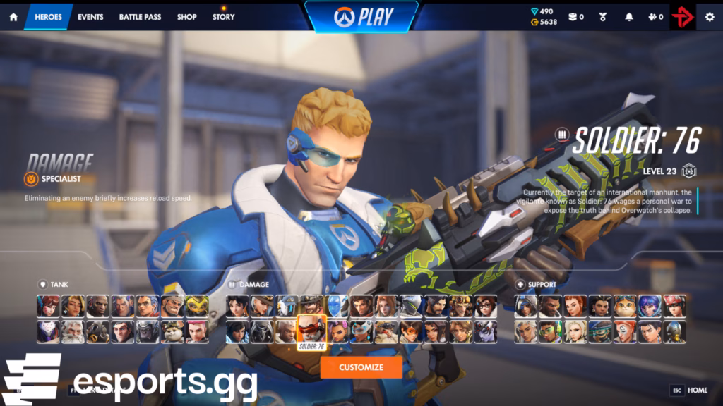 Soldier: 76 in his Strike Commander Morrison skin