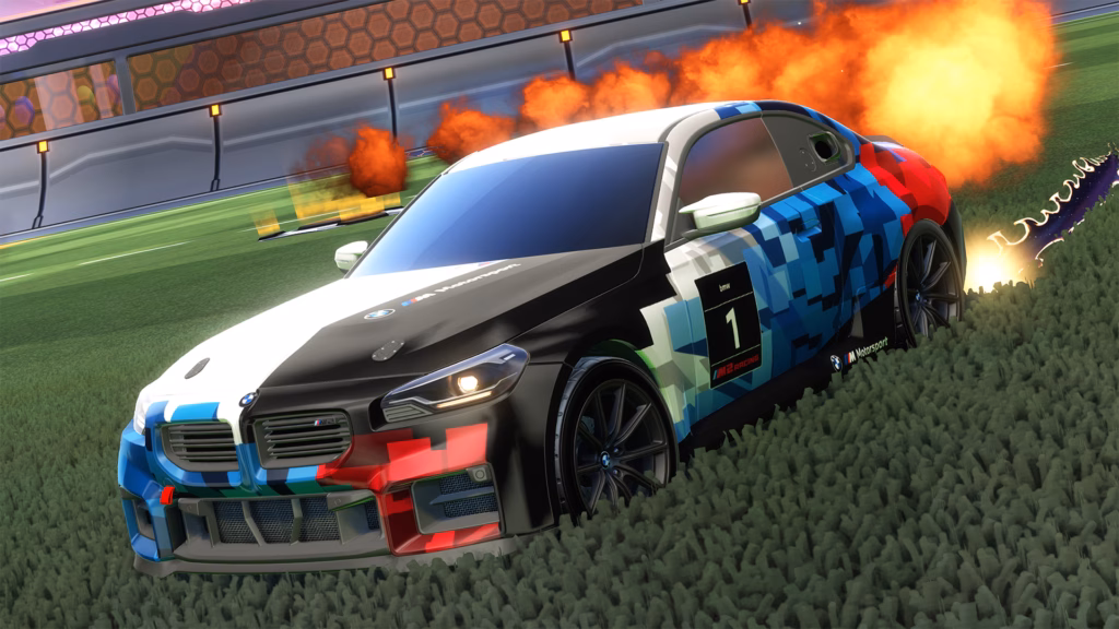 The image reveals the in-game car BMW M2 Racing — it joined Rocket League with the Rocket Pass Season 22.
