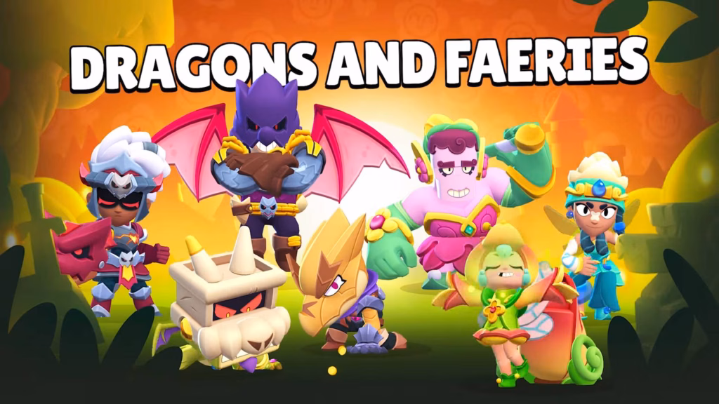 The official poster reveals Brawl Stars skins in the Dragons and Faeries season: in the Brawl Pass tiers and in the mobile game shop.