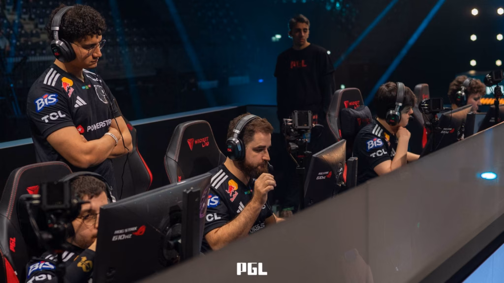 The photo features CS2 players from the team FURIA - in front of monitors during a match at the Counter-Strike 2 esports event PGL Cluj-Napoca 2026.
