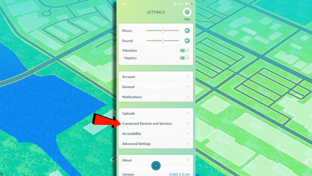 Connected Devices and Services option in Pokémon GO